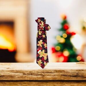 Elegant Gingerbread Man Women's Necktie with Poinsettia Brooch